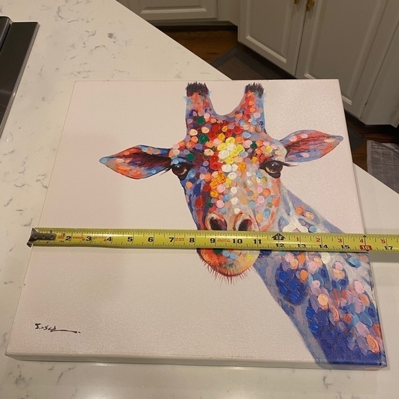 Colorful Giraffe Painting Print on Wrapped Canvas Pure White Background - Picture 10 of 11